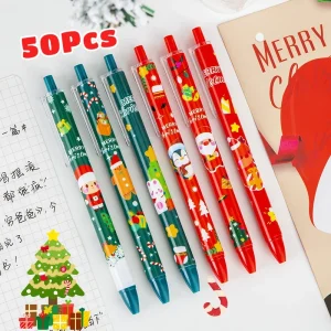 50 pz/lotto carino Natale stampa penne gel cartone animato Babbo Natale Kawaii regalo di Natale penna a inchiostro nero studente scuola forniture per ufficio 1