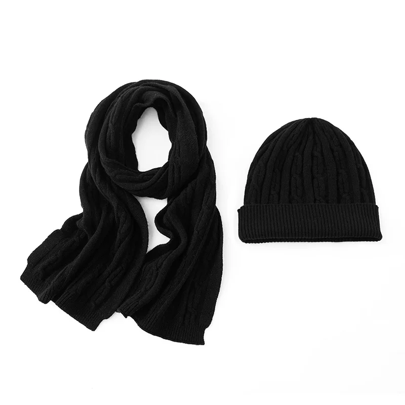 Cappello di lana da donna Sciarpa Set Twist Flower Cap Autunno Inverno 100% lana merino lavorata a maglia unisex vintage sciarpa calda cappello di moda solido 6