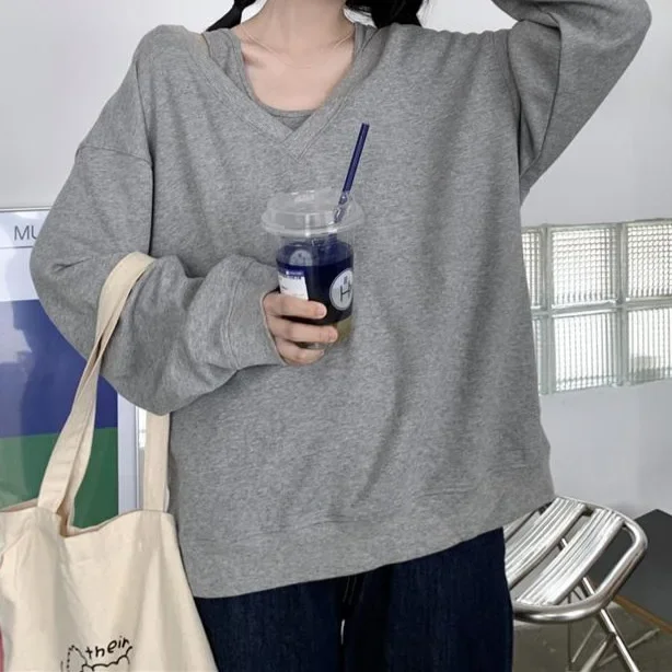 Felpa da donna allentata a maniche lunghe con spalle scoperte Design sottile Senso Autunno Inverno Nuovo stile Top casual alla moda 4