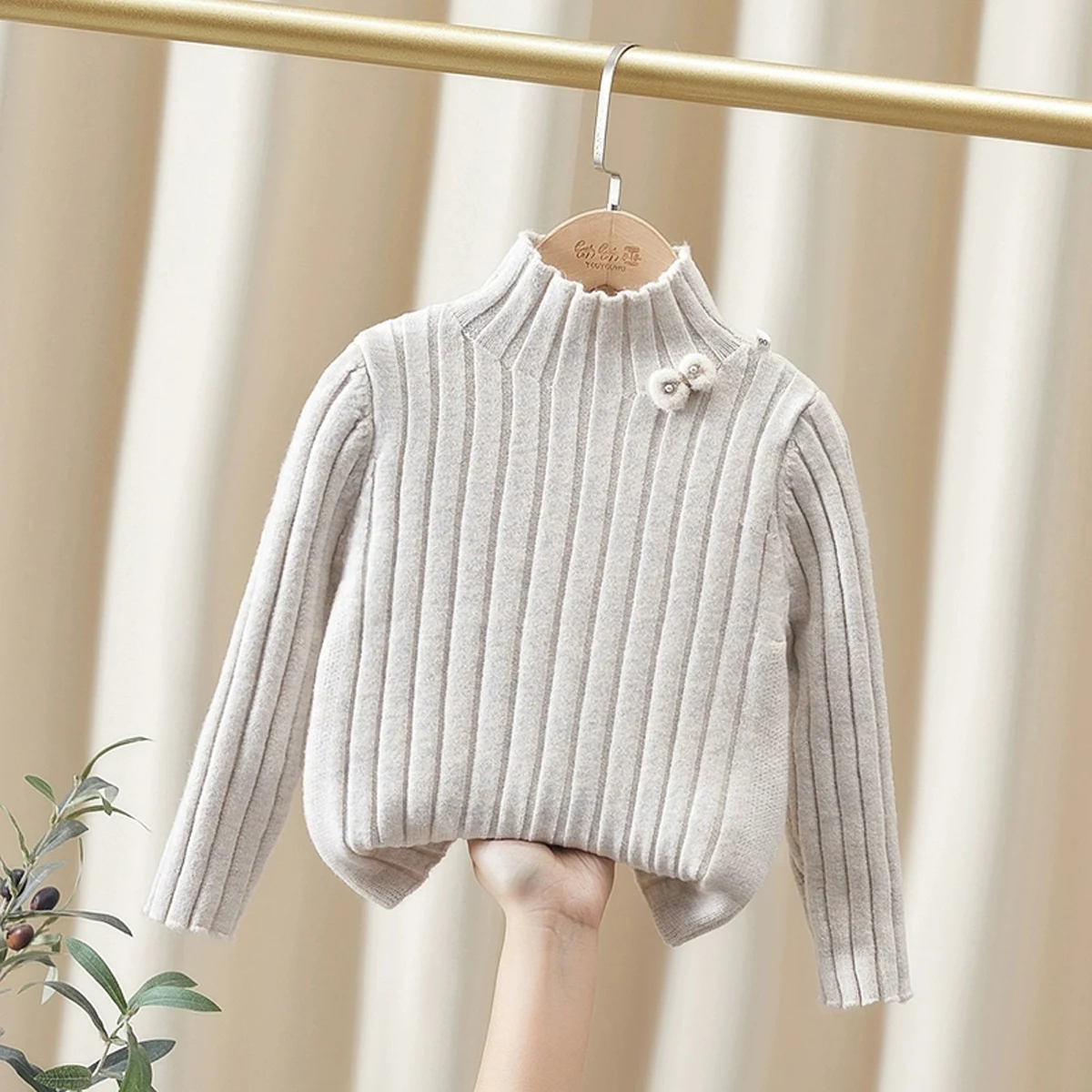 Abiti invernali per bambini e ragazze, pullover lavorato a maglia con fiocco caldo, top per bambini, maglione T-shirt slim fit con ago piatto in stoffa per ragazze 1