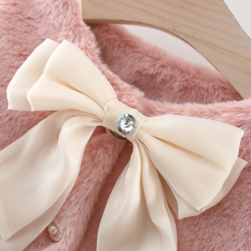 Cappotto invernale per bambina in stile coreano nuovo, vestiti a maniche lunghe per bambini con fiocco dolce per bambini di età compresa tra 9 mesi a 3 anni 4