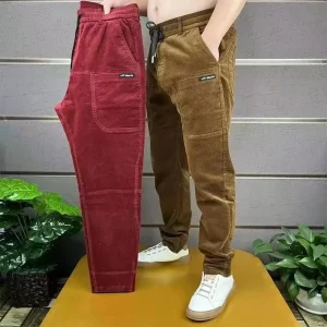 Pantaloni cargo in velluto a coste da uomo semplici larghi americani retrò casual elastici da lavoro splicing tasche multiple pantaloni da jogging con gamba a costine 1