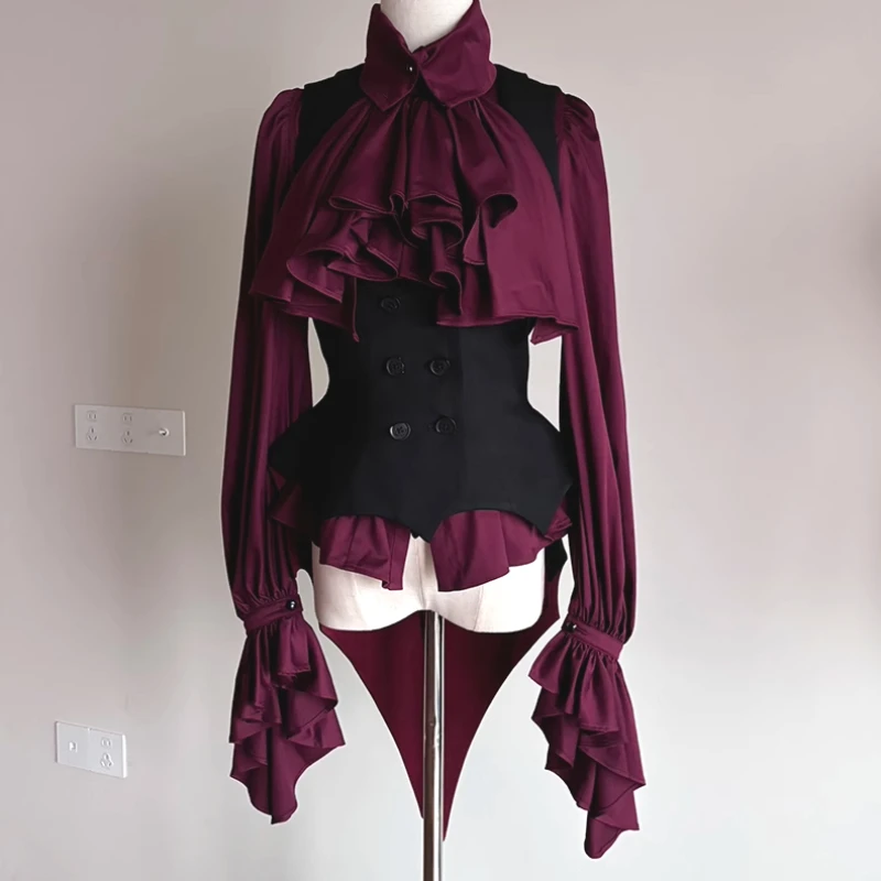 Lolita Dolce Camicetta con maniche svasate Y2k Estetica Ruffle Grunge Camicia aderente Top Donna Harajuku Monopetto Vintage Blusas 1