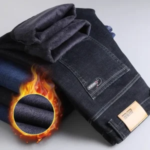 2025 Pantaloni in denim slim spessi invernali Pantaloni di marca Nero Plus Size 40 Jeans caldi da uomo nuovi Business Casual Elasticità 1