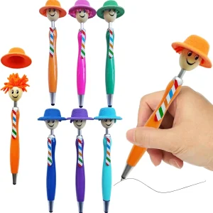 6 pezzi di penna a sfera con testa per mop, penna per mop con cappello, penna a sfera creativa in peluche con punta divertente, adatta per ufficio e scuola 1