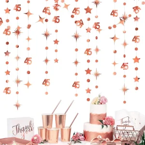 Decorazioni per striscioni di compleanno in oro rosa 45th numero 45 Circle Dot Twinkle Star ghirlande fondale appeso per la festa di compleanno 45th 1