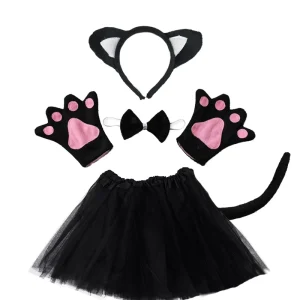Gatto nero bianco gatto orecchio fascia tutù gonna guanti coda set scuola animale vestito carnevale di Halloween regalo di compleanno costume cosplay 1