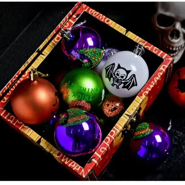 Halloween 6 cm 16 pezzi palline spettrali elettrolitiche dipinte che si illuminano al buio scheletro scuro zucca decorazione set albero appeso festa 4