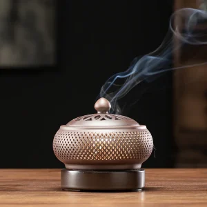 Set di bruciatori di incenso elettronici in legno di sandalo temporizzato con sabbia viola 110V/220V OUD Stufa per luce notturna con olio essenziale per la decorazione domestica 1