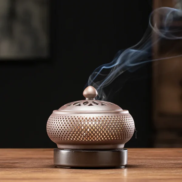 Set di bruciatori di incenso elettronici in legno di sandalo temporizzato con sabbia viola 110V/220V OUD Stufa per luce notturna con olio essenziale per la decorazione domestica 1