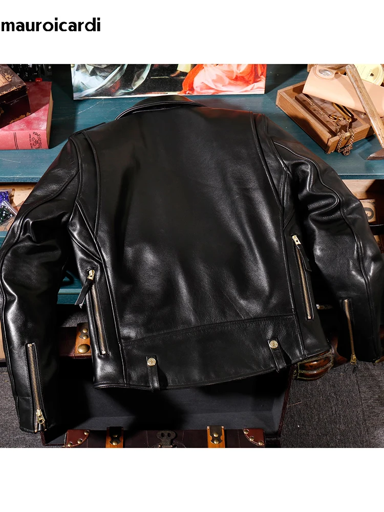 Mauroicardi Autunno Fresco Bello Corto Nero Duro Pu Pelle Biker Moto Giacca Da Uomo di Lusso Del Progettista Americano Retro Abbigliamento 2024 2