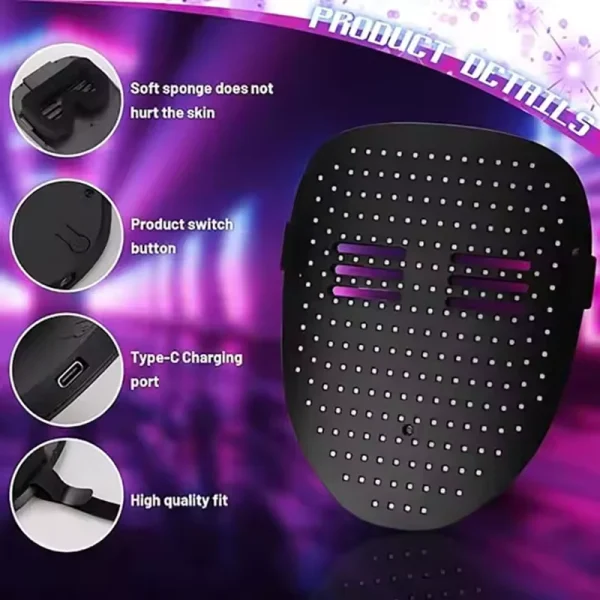 Maschera LED con rilevamento dei gesti Illumina il viso che trasforma la maschera di Halloween a LED per bambini Uomini Donne Costume Cosplay Party 5