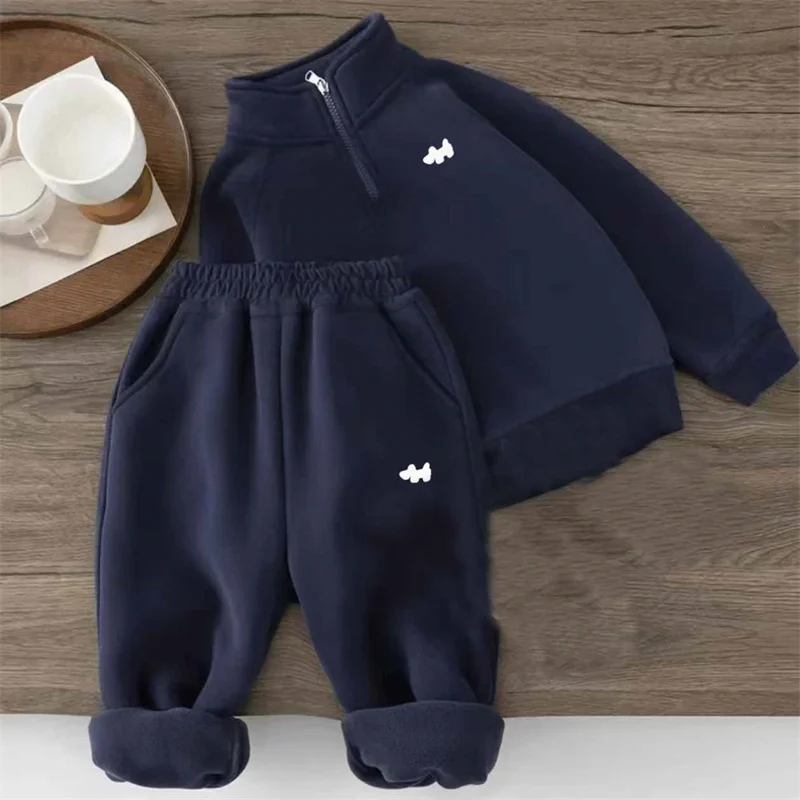 Tuta imbottita per bambini Ragazzi Set termico Ragazze Felpa in pile Pantaloni 2 pezzi Abiti sportivi invernali caldi Bambini Autunno Abbigliamento casual 6