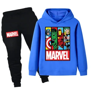 Ragazzi super cool Marvel supereroe stampa set a maniche lunghe per bambini autunno e inverno moda casual vestito top + pantaloni set a due pezzi 1