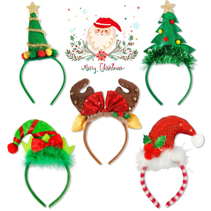Fasce per decorazioni natalizie, cappelli con renne, copricapo, forniture per feste per bambini e adulti. Fasce per albero di Natale 1