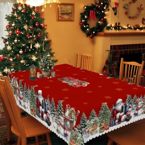 1 piece of rectangular tablecloth christmas theme polyester fiber Santa Claus table decoration gift supplies for Christmas holidays 1