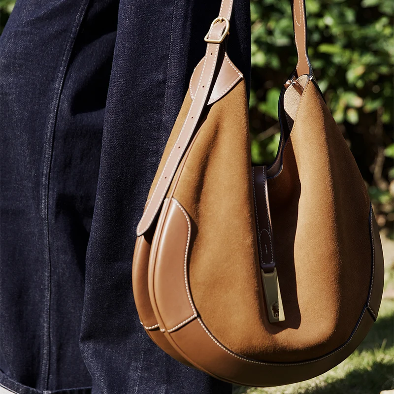 2025 Borsa sotto le ascelle delle nuove donne Borsa da sella in pelle scamosciata con cuciture in pelle PU Borsa tote Borsa monospalla alla moda di grande capacità 5