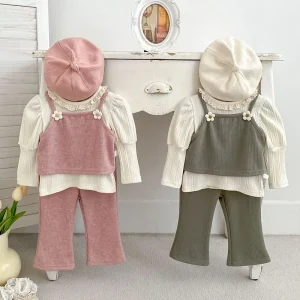 2025 Nuovo Autunno Infantile Neonate Vestiti Sportivi Vestito Gilet Senza Maniche + Pantaloni T-shirt a Maniche Lunghe 0-5 Anni Set di Vestiti per Bambini 1