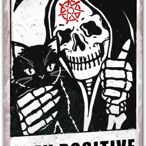 Targa in metallo con scheletro di teschio di gatto nero gotico, decorazione da parete ispiratrice per la casa, divertente poster vintage con resta positivo ed elegante G 1