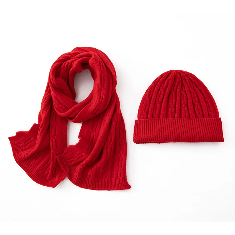 Cappello di lana da donna Sciarpa Set Twist Flower Cap Autunno Inverno 100% lana merino lavorata a maglia unisex vintage sciarpa calda cappello di moda solido 5