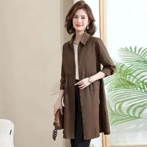 Giacca a vento autunnale sottile a strato singolo da donna 2025 Nuovo cardigan con bottoni a maniche lunghe con risvolto allentato casual medio lungo 1