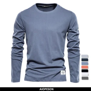 Maglietta a maniche lunghe in cotone 100% per uomo Solid Spring Casual T-shirt da uomo top maschili di alta qualità abbigliamento classico T-shirt da uomo 1