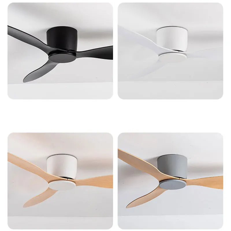 42 Ventilatori da soffitto da 52 pollici Nessuna luce Motore CC Ventilatori di raffreddamento con telecomando Lampada Ventilatore da soffitto da pavimento basso VENTI di colore nero in legno bianco 6
