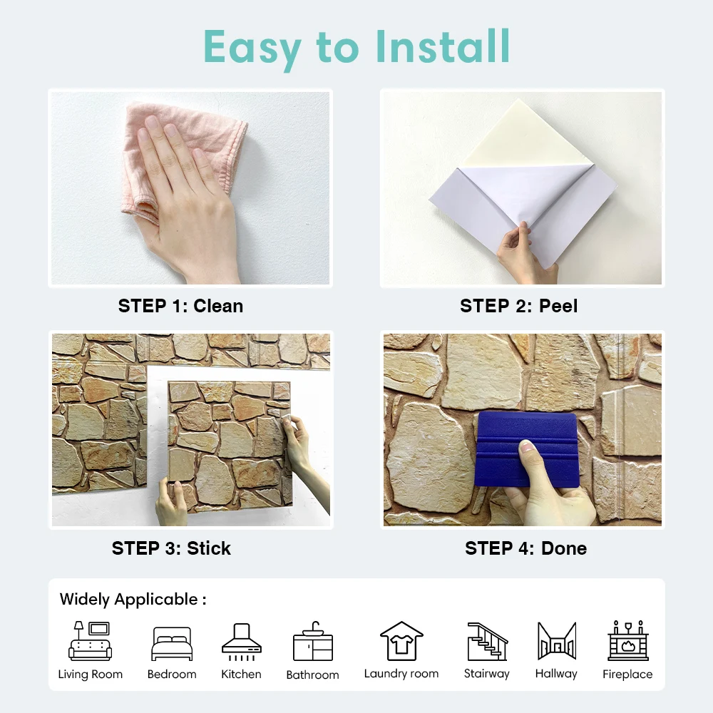 1/10pcs 3D pannelli da parete in finta pietra Peel and Stick rivestimenti decorativi 3D Wall Sticker adesivo autoadesivo per piastrelle da parete 4