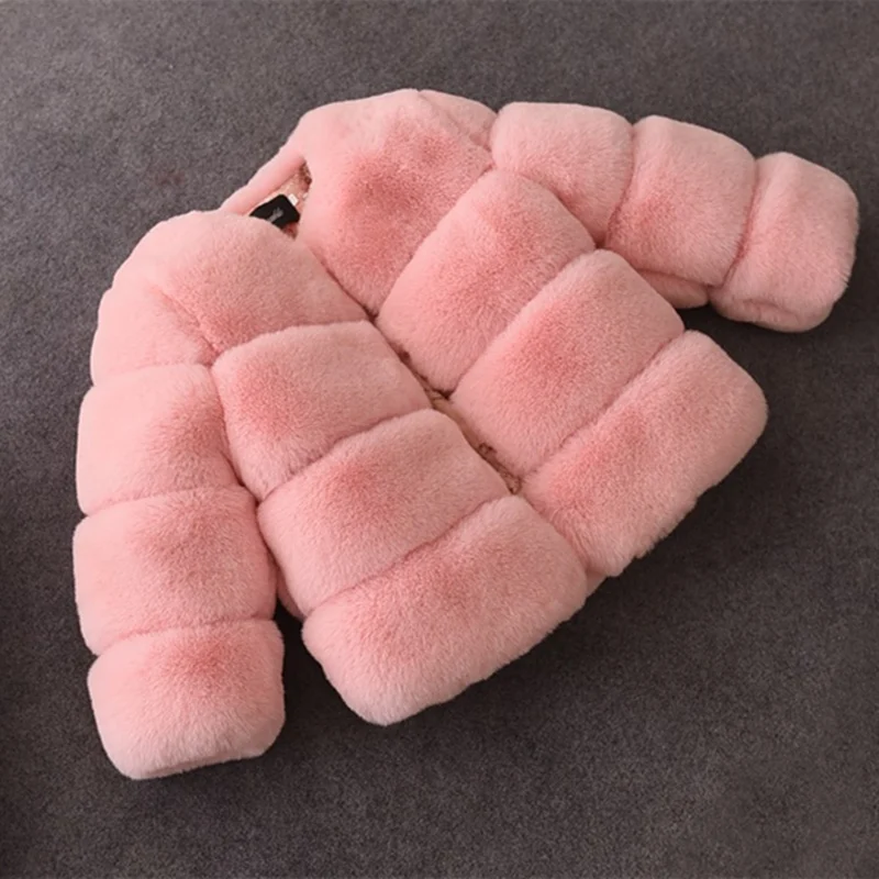 Cappotto di pelliccia per ragazze Giacca in cotone Capispalla Cappotto 2025 Solido caldo addensato più velluto Autunno inverno Adolescente Fuzzy Abbigliamento per bambini 5