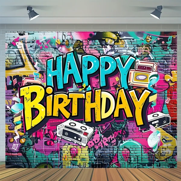 Graffiti - Style - Fondale energetico di buon compleanno, arazzi, decorazioni per feste, regali per feste di carnevale di compleanno 4