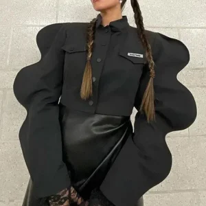 Strano Puss giacca manica speciale alla moda donna Y2K calore autunnale solido monopetto Wild Street causale cappotto corto Outwear 1