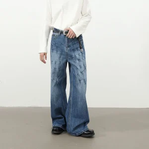 Pantaloni jeans larghi stile High Street da uomo Jean larghi neri per uomo Pantaloni larghi di fascia alta Jeans a gamba larga in denim Moda streetwear 1