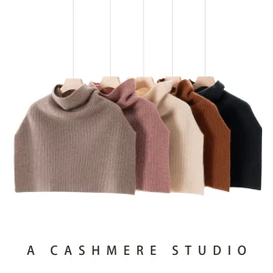 Scialle invernale in cashmere 100% da donna, strato esterno spesso, colletto finto, maglione a collo alto, copertura del mantello, sciarpa lavorata a maglia, protezione delle spalle, 1