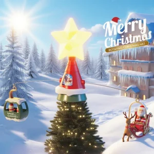 Albero di Natale Cappello a cilindro Stella Slitta rotante con musica e luce Albero di Natale Babbo Natale Renna Pupazzo di neve Ornamento Decorazione festiva Regalo 1