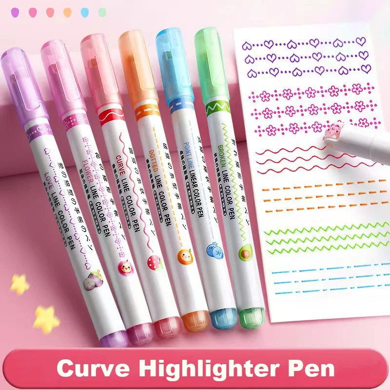 6 pezzi/set penne per contorni a forma di fiore evidenziatore pennarello curva punta a rullo penna carina cancelleria Kawaii Graffiti accessori per la scuola 1