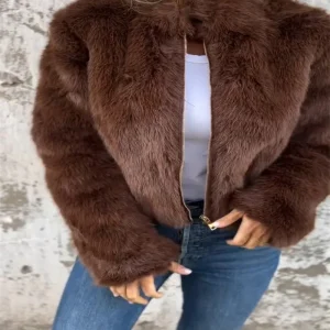 Giacca con cerniera a collo alto in pelliccia casual moda autunno e inverno taglie forti abito taglie forti 1