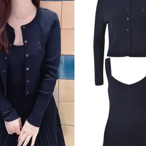 Abito alla moda con cardigan lavorato a maglia sottile girocollo semplice + abito con bretelle 2025 Gonne nuovo stile autunno per abiti Y2k da donna 1