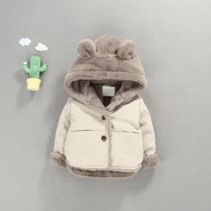 OLEKID Autunno Inverno Giacca in pile per bambini Cartoon con cappuccio Plus Velluto Infantile Cappotto per ragazzi Neonato Capispalla per bambina Parka per bambini 1