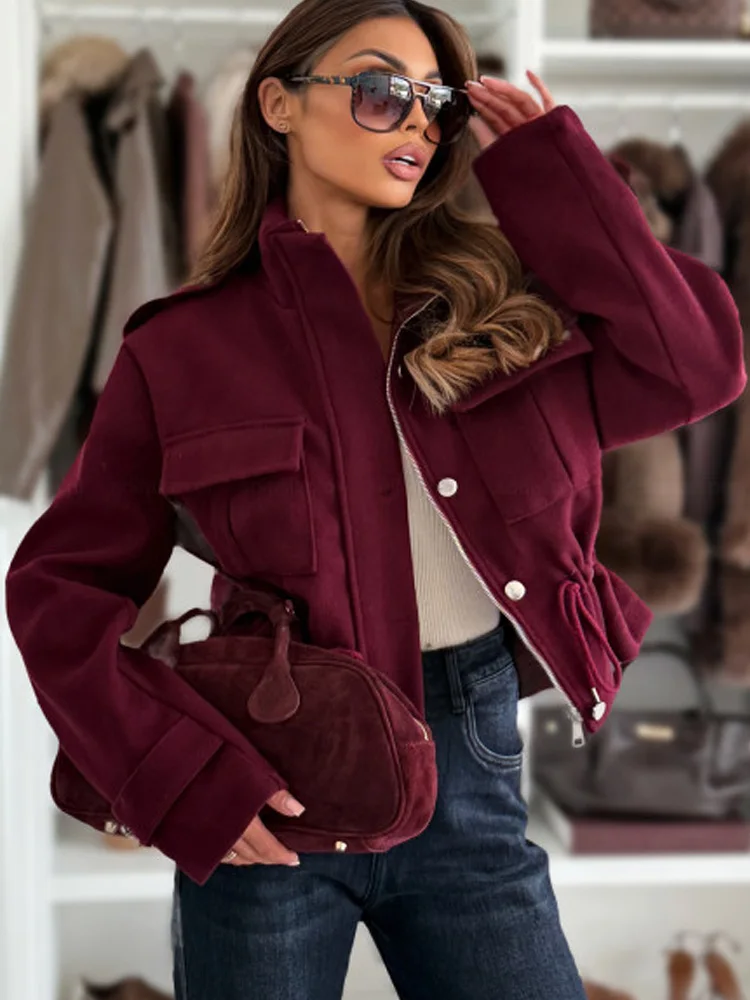 Cappotto invernale da donna New Fashion Manica lunga con cerniera Giacche da donna Casual Allentato Autunno Office Lady Chic Outwear 5