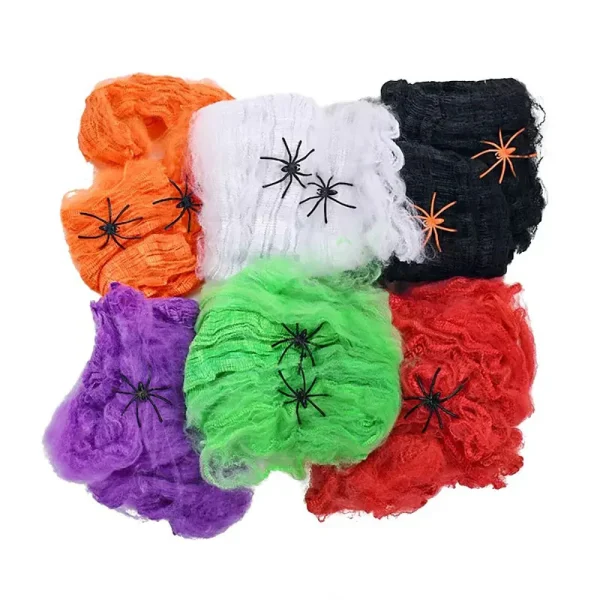 Decorazione di Halloween Ragnatela, Ragnatela artificiale, Ragnatela elastica con ragno, Decorazioni per la casa della casa stregata gotica horror 6