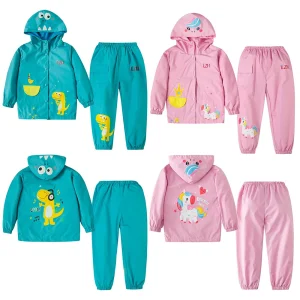 Ragazzi Ragazze Set autunno e inverno Cappuccio per bambini Tuta antipioggia Ragazze Unicorno Cappotto e pantaloni impermeabili Set di vestiti per bambini 1-5 anni 1