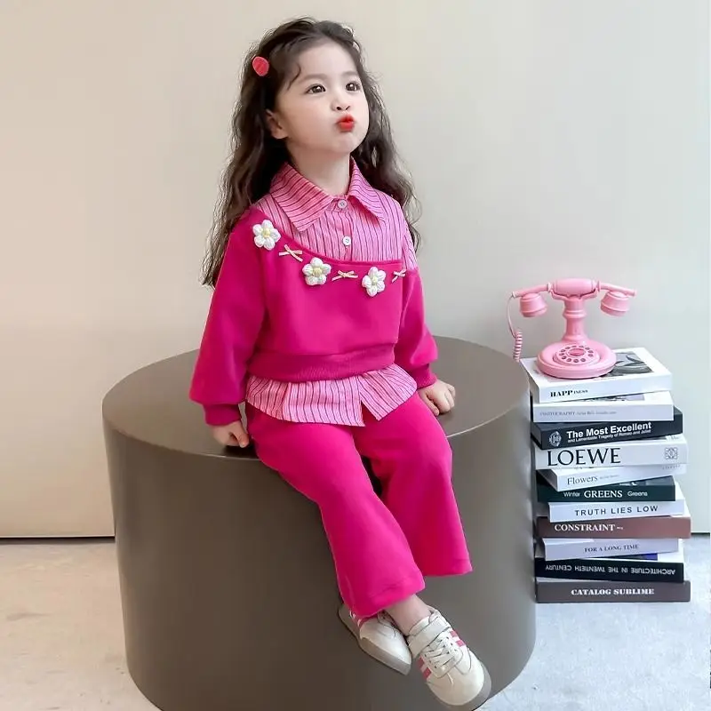 Vestiti della ragazza Set Autunno Kid Moda Felpe Pullover Fiore 3D Top e Pantaloni Fondo 2 pezzi Tute per bambini Dolce vestito 4
