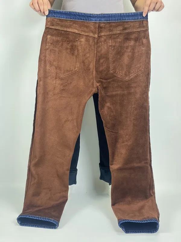 Jeans elasticizzati caldi da uomo invernali 10XL in denim felpato pantaloni larghi dritti larghi taglie forti per un abbigliamento comodo 4