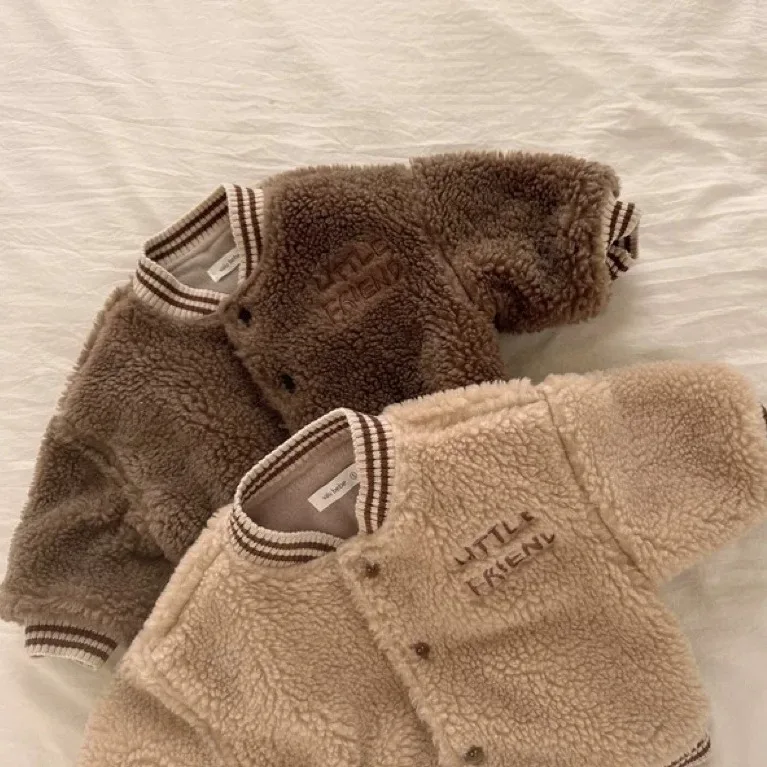 Autunno inverno bambino più velluto addensare cappotto da Baseball ragazza infantile lettera Retro cotone imbottito caldo top ragazzo bambini giacca in pile 3