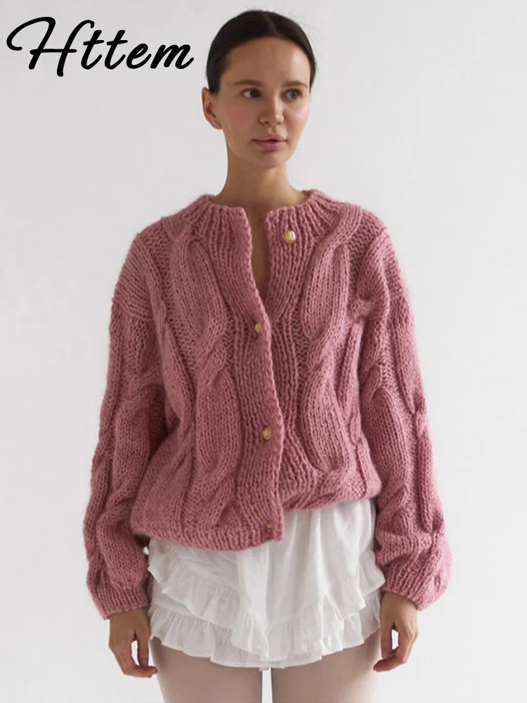 Cardigan allentato lavorato a maglia casual da donna manica lunga solida o-collo maglione monopetto femminile 2025 maglioni autunnali moda signora 6