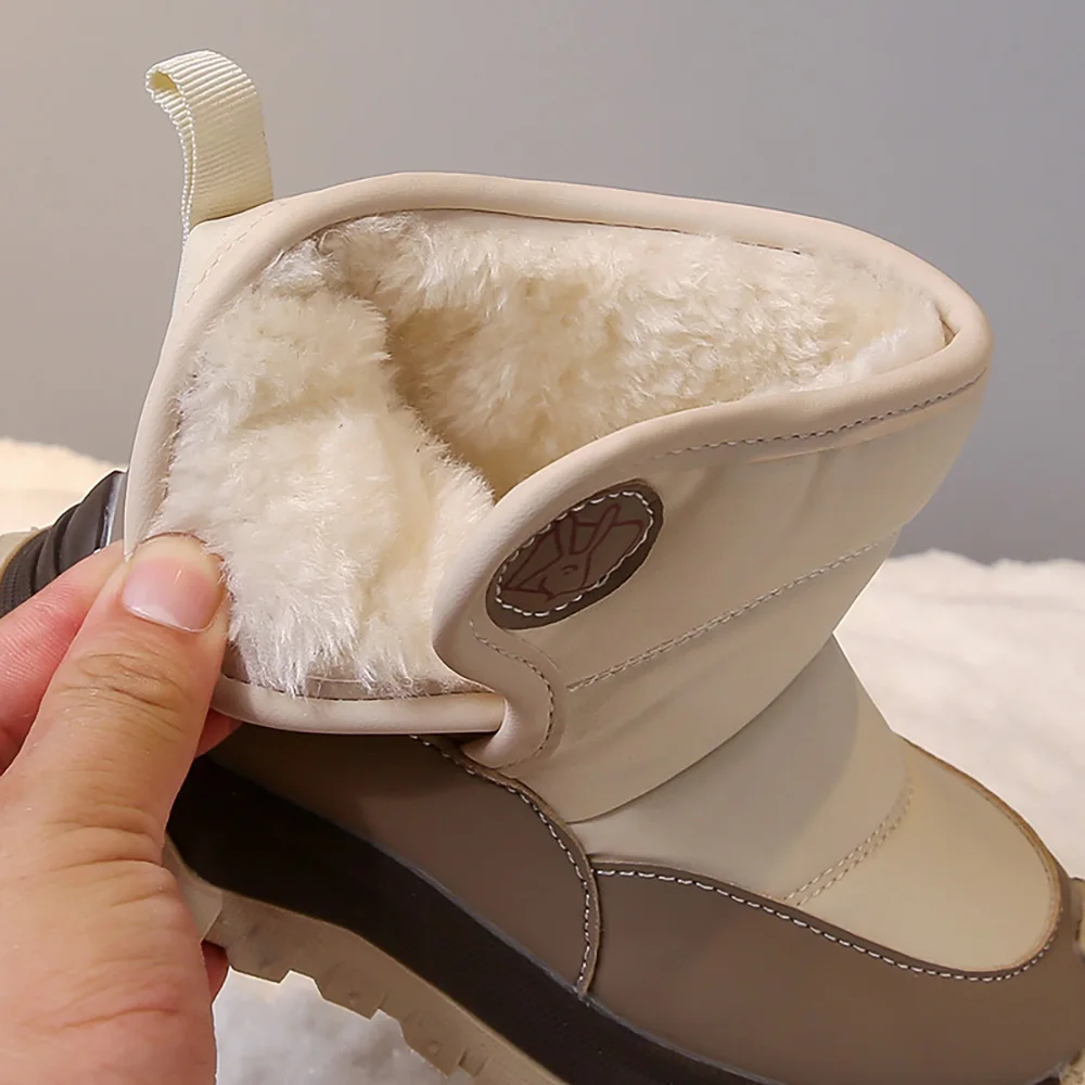 Stivali da neve per bambini per adolescenti Stivali di peluche spessi e caldi per ragazze da ragazzo Tendenza Moda Scarpe calde in cotone per bambini Stivali per bambini alla moda 5
