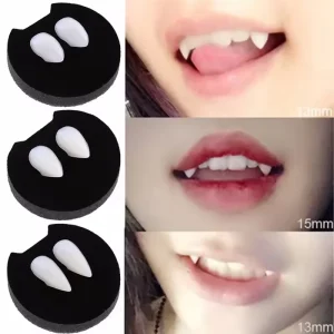 2 pezzi denti da vampiro zanne giocattoli scatola di resina sicura confezionata zanne di Halloween protesi denti cosplay puntelli per feste decorazione giocattoli per adulti per bambini 1