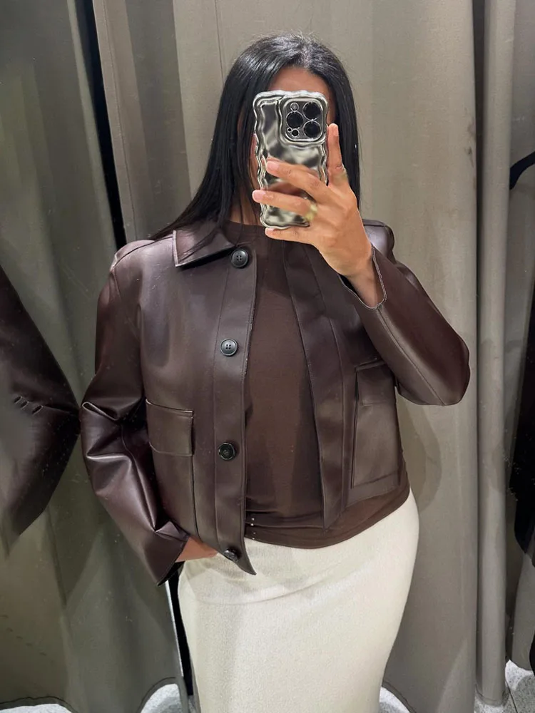 HH Donna Autunno Nuovi Cappotti di Moda Solido Colletto rovesciato Maniche lunghe Tasca monopetto Giacche stile Streetweer femminile 2