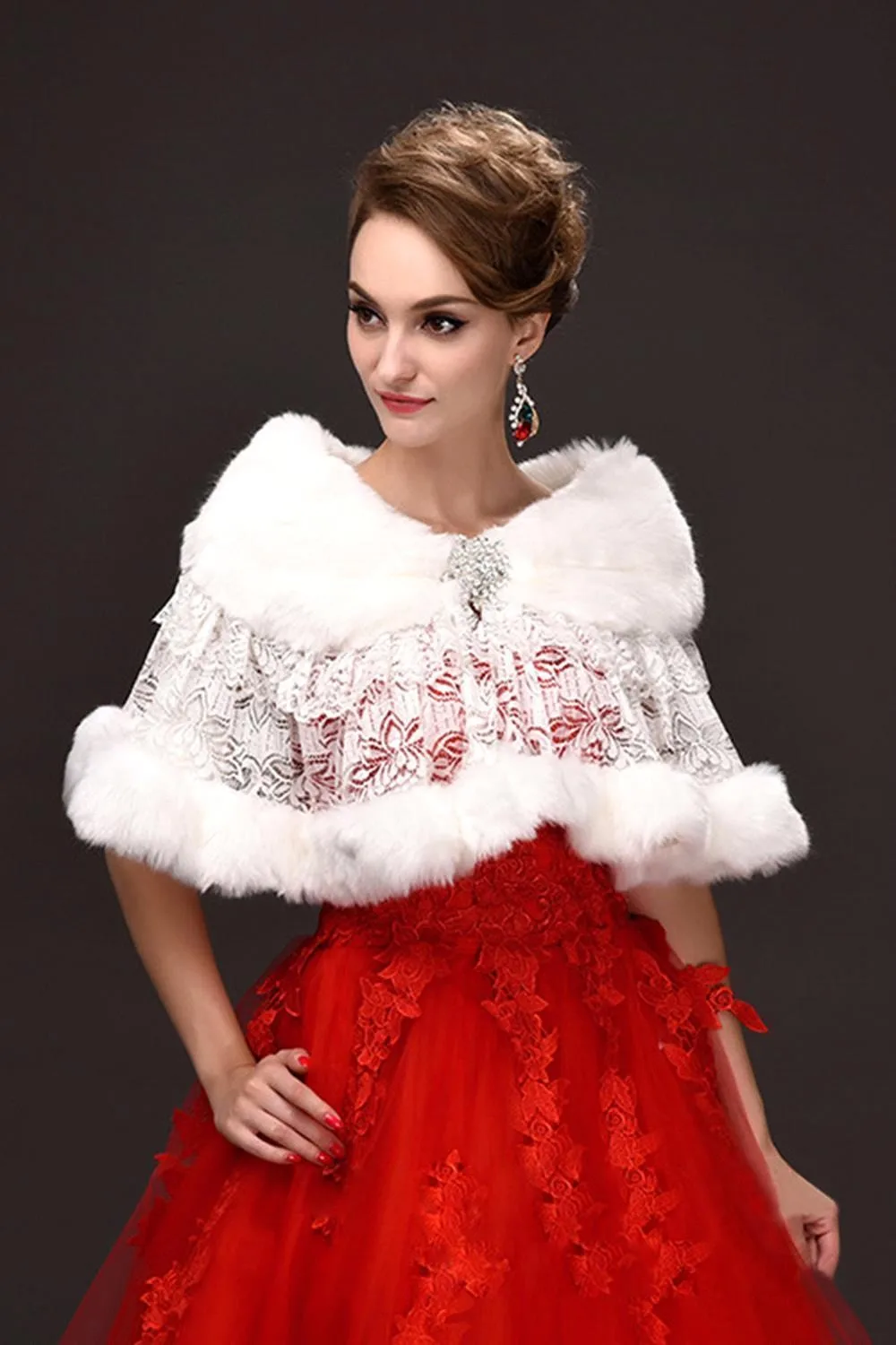 Bianco avorio da donna involucro da sposa bolero pelliccia sintetica pizzo cristallo autunno inverno abito scialle giacca mantello stola mantello accessori da sposa 2