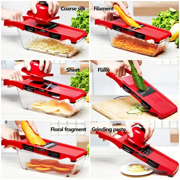Tagliaverdure con lama in acciaio Affettatrice Pelapatate Carota Grattugia per formaggio Affettatrice per verdure Accessori da cucina 6